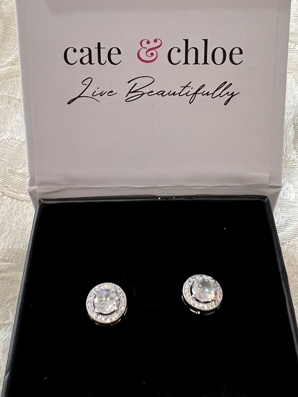 Cate & Chloe Ariel CZ Halo Stud Earrings Gold Plated NWB